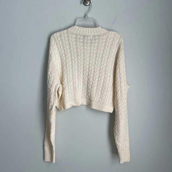 Danielle Bernstein WeWoreWhat Ivory Cable Knit Cropped Sweater - Picture 3 of 7
